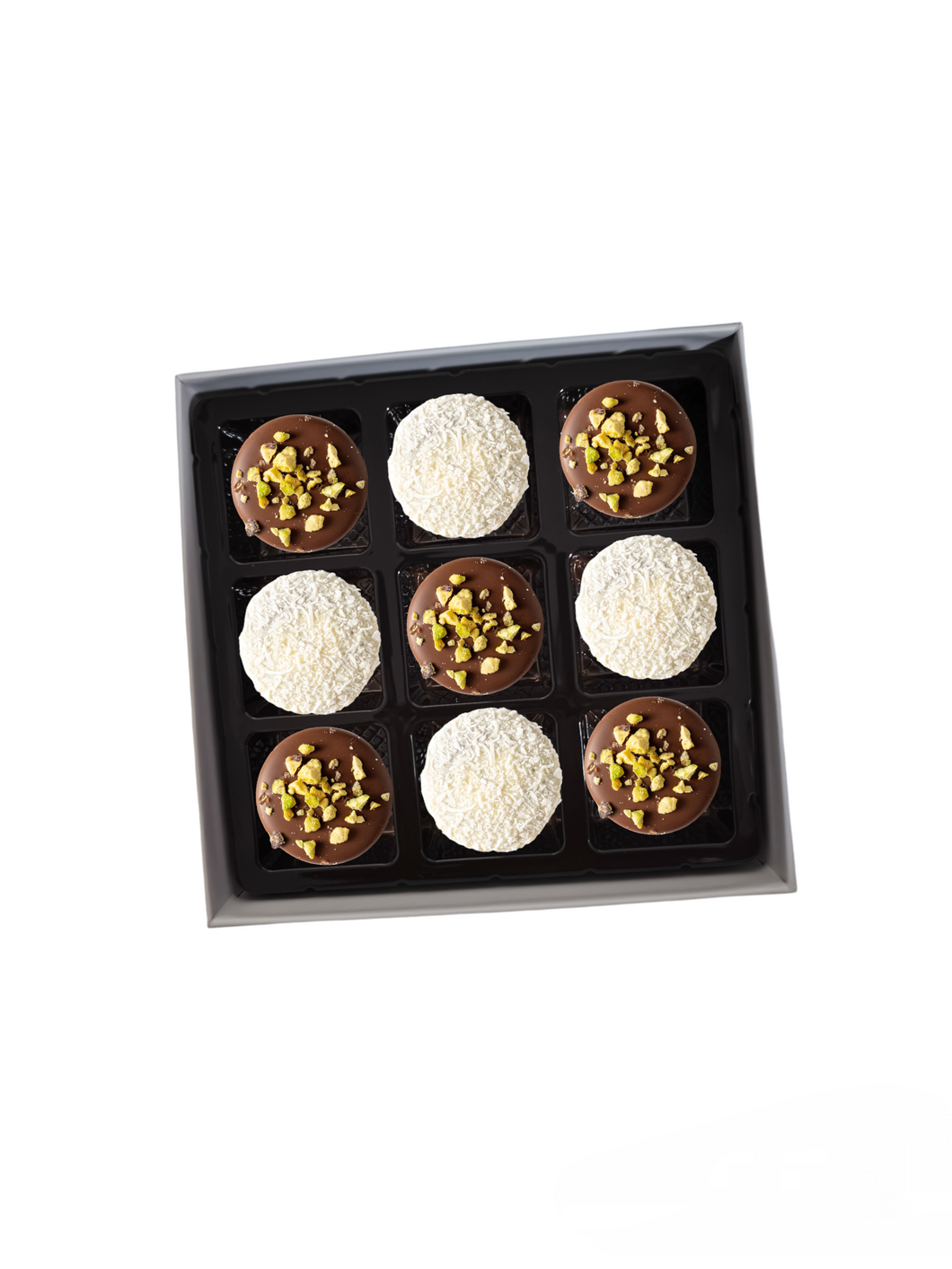 20%OFF: Pistachio and Coconut Belgian Chocolates (9 PCs) in White Gift Box